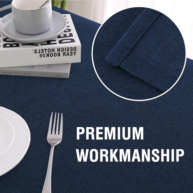H.VERSAILTEX Linen Textured Tablecloth 54 x 80 Waterproof Decorative Table Cloth Spill-Proof Linen Look Cover for Party Table Extra Soft and Thick Fabric Wrinkle Free, Heather Navy