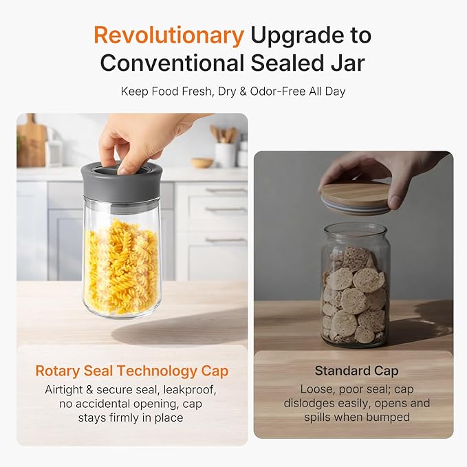 Upgraded Rotary Airtight Glass Mason Jar with Lid, NUZEAK 27oz Borosilicate Coffee Container with Silicone Seal, Stackable Food Storage Jar for Pantry, Kitchen, Coffee Bean, Nuts, Spice, Cereal, Salad