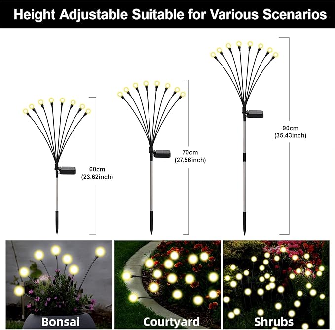 Solar Firefly Lights Warm White, 8 Modes 800mAh Swaying Firefly Yard Lights Solar Powered Outdoor Waterproof for Outside Yard Patio Lawn Pathway Walkway Stake Christmas Garden Decor (6 Pack)