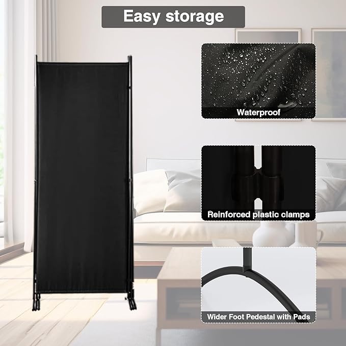 Grezone Large Folding Panel Portable Stand RoomIndoor Room Divider,Portable Office Divider(3-Panel),Folding Partition Privacy Screen for Bedroom,Dining Room, Study Black