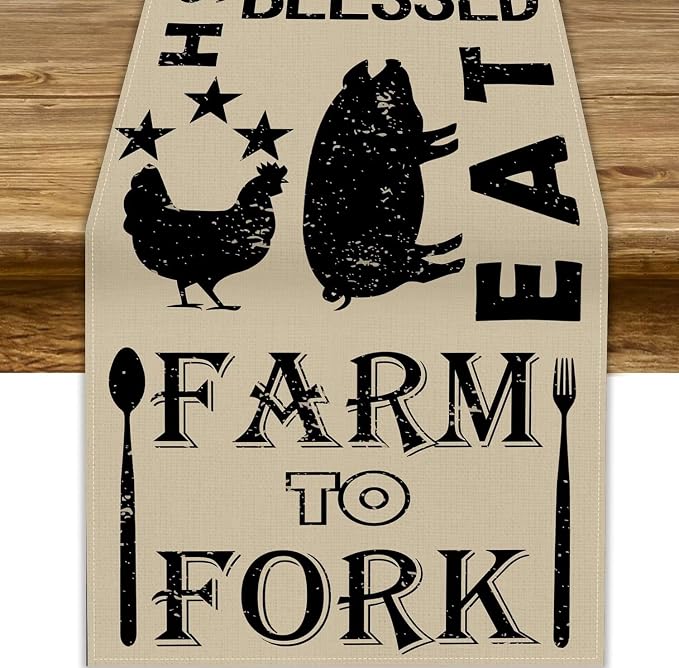 Western Rural Farm Table Runner Retro Table Decor Cattle Chicken Pig Kitchen Dining Table Decoration for Living Room Holiday Outdoor Home Party 13x70in