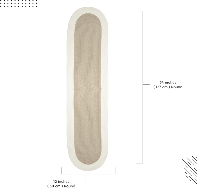 Encasa XO Dining Table Runner | Handmade Ribbed Style Cotton | 12x54 in | Beige & Off White | for Coffee & Center Table