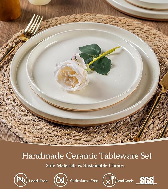 AmorArc Ceramic Dinnerware Set for 4 | Speckled Stoneware Plates and Bowls with unglazed terracotta | Scratch Resistant, Dishwasher & Microwave Safe Modern Dishes Sets- 12Pcs