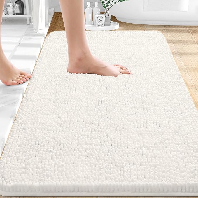 OLANLY Bathroom Rugs 30x20, Extra Soft Absorbent Chenille Bath Rugs, Rubber Backing Quick Dry, Machine Washable Bath Mats for Bathroom Floor, Tub and Shower, Home Decor Accessories, Ivory