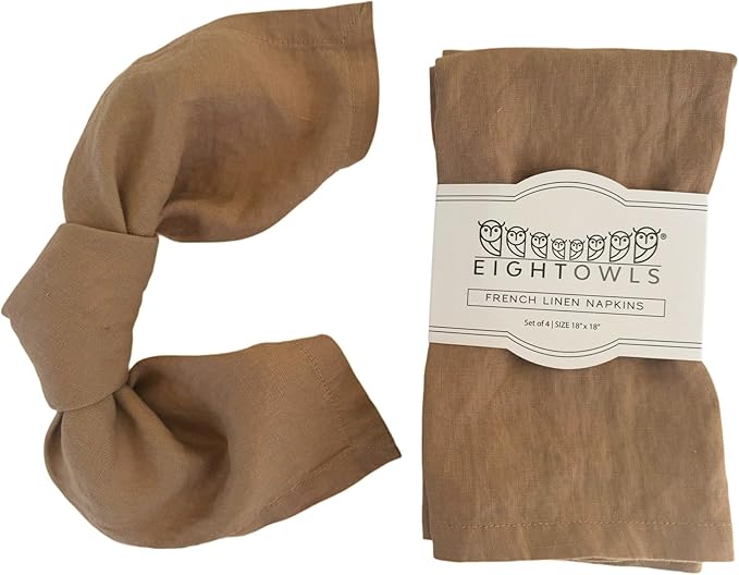 Linen Napkins –100% French Flax – Stonewashed Pure Linen Cloth Napkins - Size 18 Inch x 18 Inch – Set of 4 (Caramel)