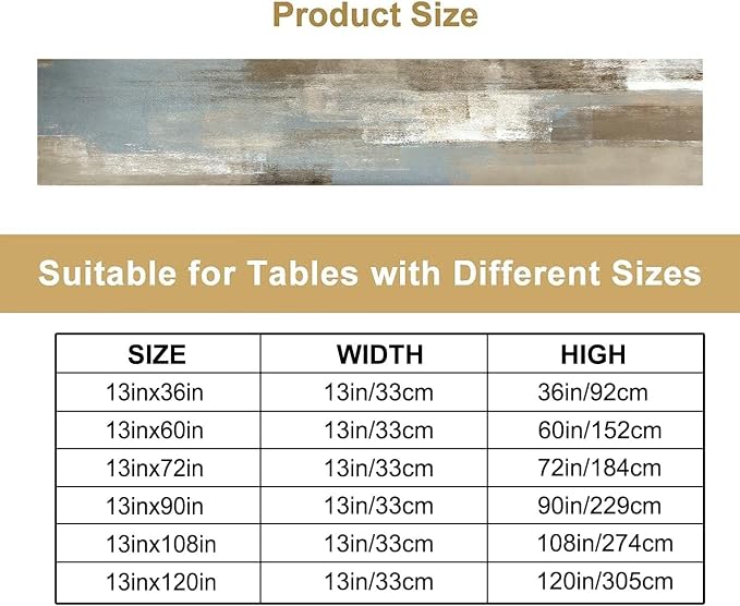 Grey and Beige Abstract Art Contemporary Table Runner,Modern Neutral Decorative Pattern Table Runner for Coffee Table Dining Room Table Bedroom Party Holiday Decor 13x72inch