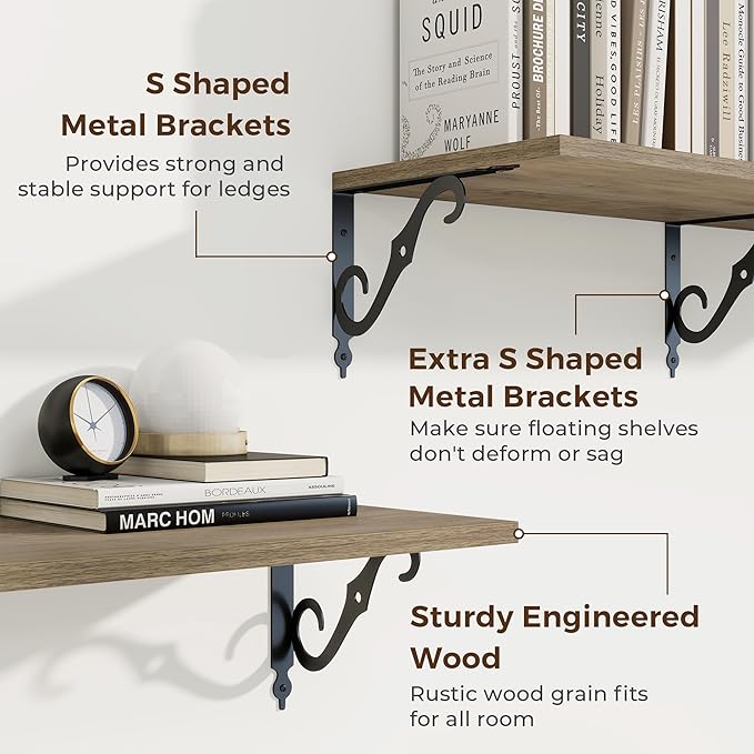 RICHFOCUS 12 Inch Deep Floating Shelves for Wall, 39" W x 12" D Wood Wall Shelves Set of 2, Wide Floating Shelves for Living Room, Bedroom, Kitchen, Bathroom and Decor Storage, Grey
