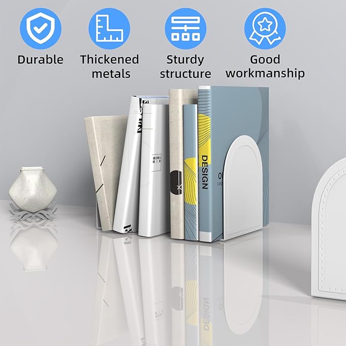 4 Pair Book Ends Metal BookEnds Universal Economy Bookend (White, 4 Pair)