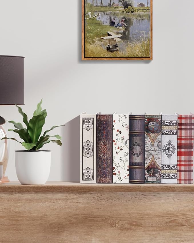 Decorative Wooden Book Box Set of 2 - Vintage Faux Book Boxes for Home Decor, Secret Storage with Magnetic Closure, Antique Style, Grey Leather Cover Design, Perfect for Home Office Bookshelf