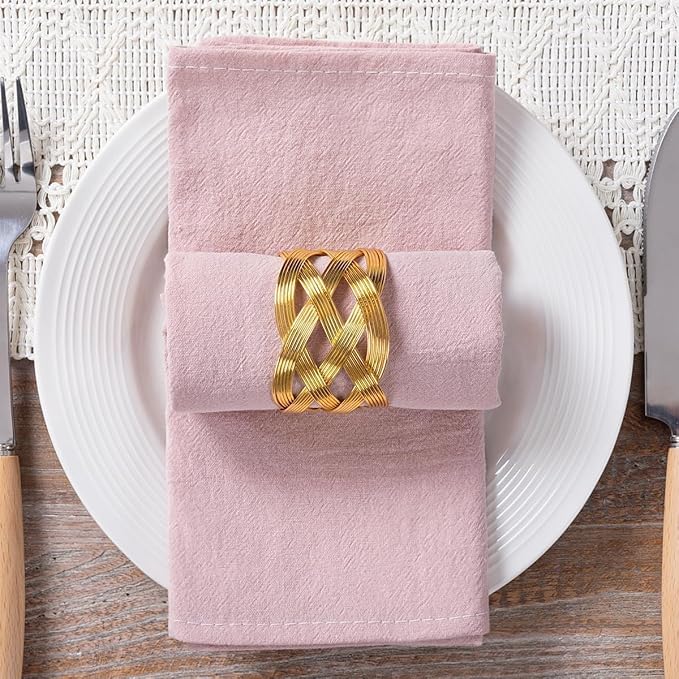 MLMC 4 Pack Pink Cloth Napkins Rustic Washable Cotton Linen Napkins Set of 4 Dusty Pink 17"x17" Reusable Dinner Napkins Cloth for Wedding Bridal Shower Reception Everyday Use