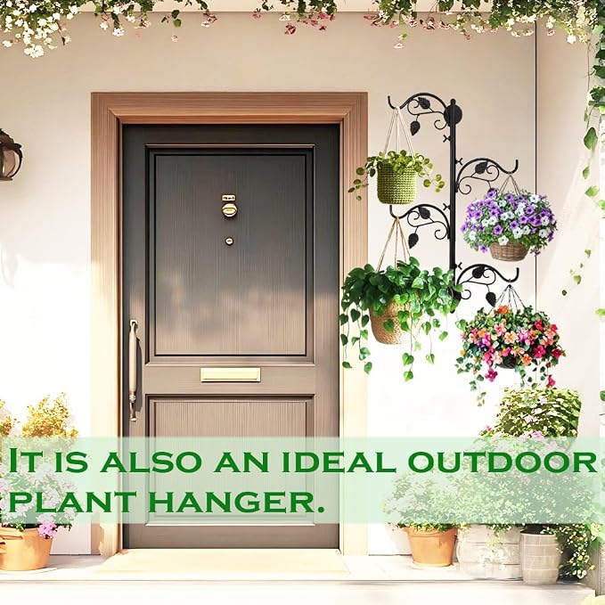 Rotating Window Plant Hanger Indoor and Outdoor, 4-Tier Wall Planters for Indoor Plants, Heavy-Duty Swivel Hanging Bracket, Hanging Plant Holder for Flower, Lamp, Bird Feeder and Wind Chime(Black)