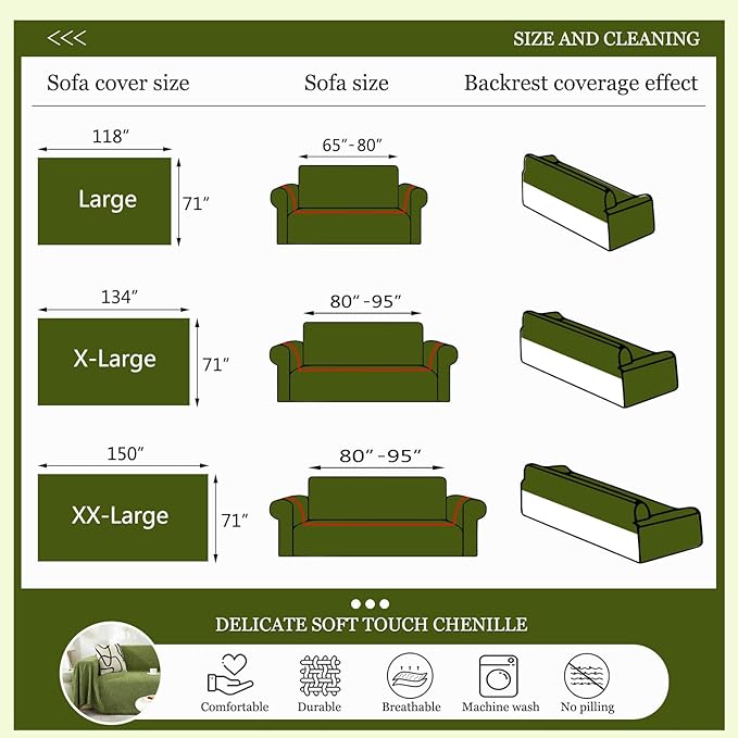 DREAMINGO Sofa Covers Herringbone Jacquard Modern Minimalism Couch Cover Wear Resistant Green Futon Couch Cover for 3 Cushion Couch Sofa Pet Friendly Washable Sofa Slipcovers for Dogs, 71"x118"
