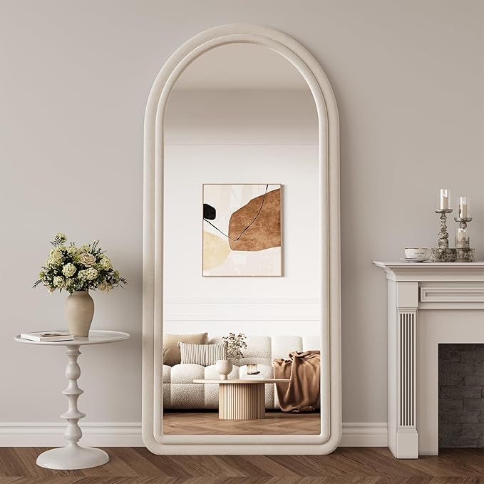 71"x32" Flannel Full Length Mirror, Arched Mirrors Full Length with Stand, Flannel Floor Mirror for Bedroom and Living Room, Full Body Mirror Hanging or Leaning, White