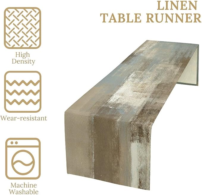 Grey and Beige Abstract Art Contemporary Table Runner,Modern Neutral Decorative Pattern Table Runner for Coffee Table Dining Room Table Bedroom Party Holiday Decor 13x90inch