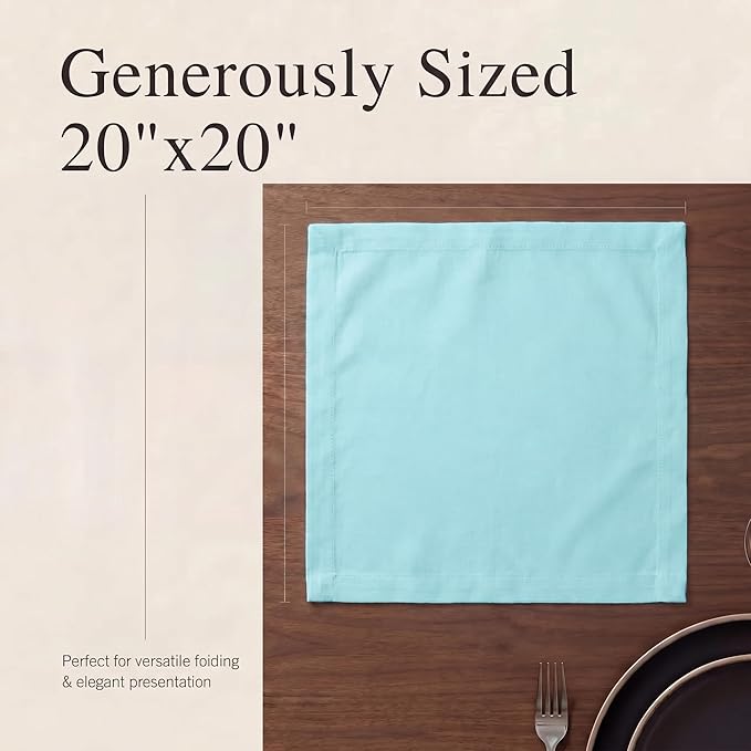Urban Villa Cloth Napkins 100% Cotton Highly Absorbent Washable Durable Reusable Premium Dinner Napkins Ideal for Gifts for Mothers Day Hotel Farmhouse Parties - Aqua (20" x 20", Set of 12)