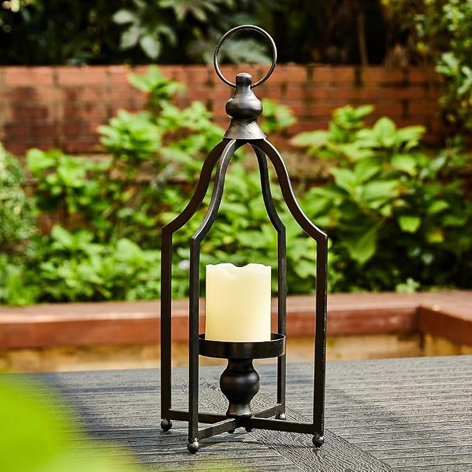 Glitzhome 16.5" H Modern Farmhouse Black Metal Lantern Decorative Hanging Candle Lanterns (Small)