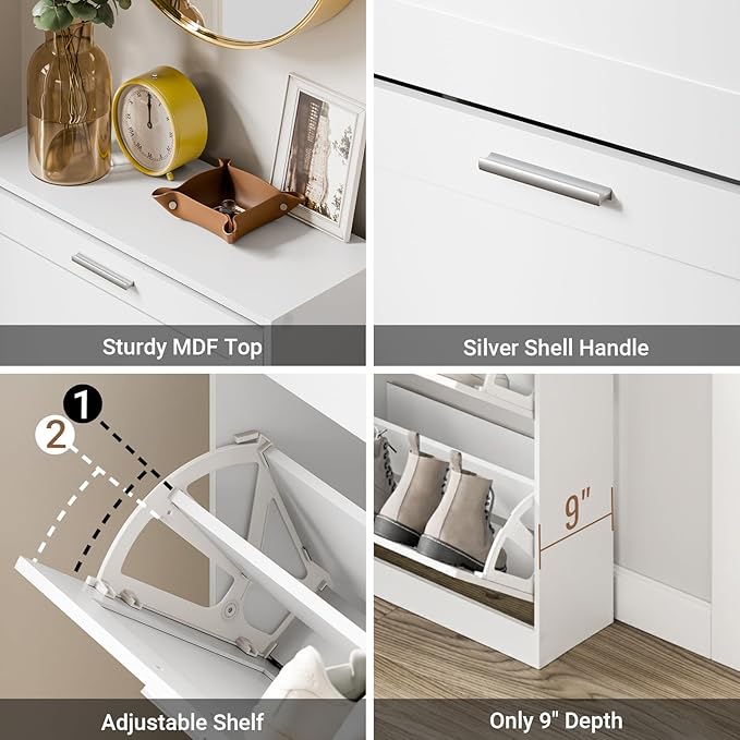 Haotian Shoe Cabinet Storage for Entryway, Narrow Shoe Cabinet with Three Flip Drawers to Save Space, Shoe Rack Cabinet for Front Door Entrance Hallway (White)