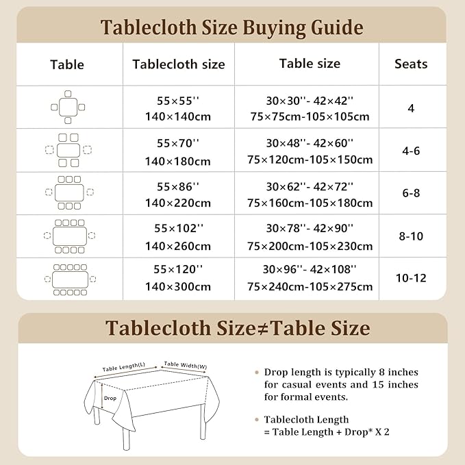 Laolitou Cotton Linen Waterproof Tablecloth for Dining Table Farmhouse Kitchen Rectangle Table Cloth Coffee Wrinkle Free Tables Cover, Beige, Coffee Flower, 55x86 Inch