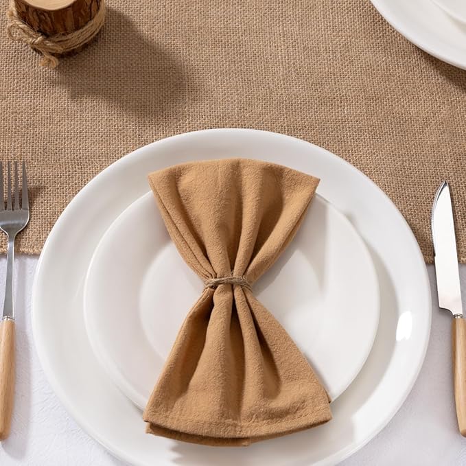 MLMW Caramel Cloth Napkins Set of 6 Cotton Spring Napkins Cloth Bulk Washable Dinner Napkins 16"×16" for Wedding Party Baby Bridal Shower Birthday Table Decor