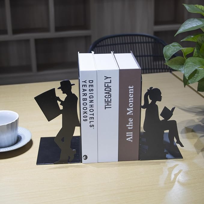 8 inch Lovers Bookends Book Ends for Shelves Decorative,Metal Book End Nonskid Book Holder Book Stopper Home Valentines Decor for Movies/CD/Video Games Valentines Decorations Gift(Set of 2)