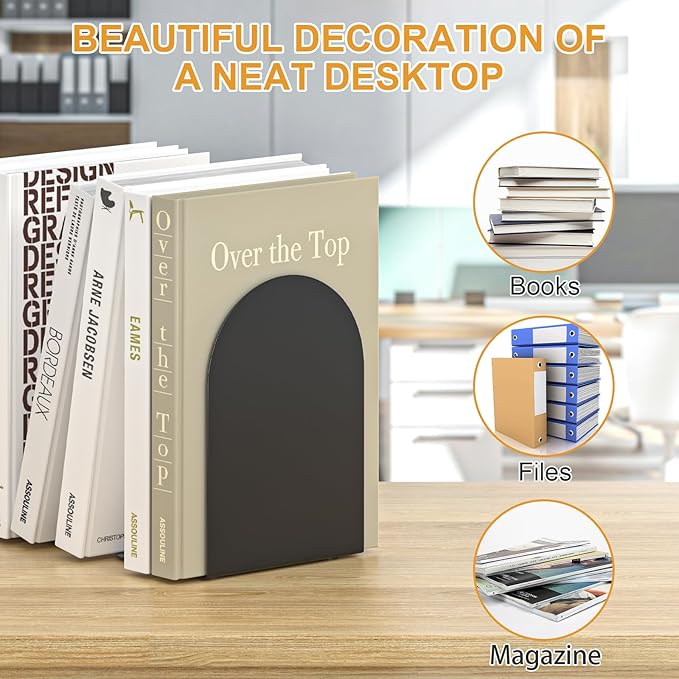 Bookend 6 Pieces, Metal Round Bookends for Shelves, Book Ends to Hold Books for Desk, Book Stopper for Home Office