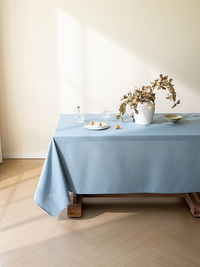 Blue Linen Table Cloths for Rectangle Tables Farmhouse Neutral Tablecloth Rectangular Kitchen Decoration Dining Table Cover Washable 60x104