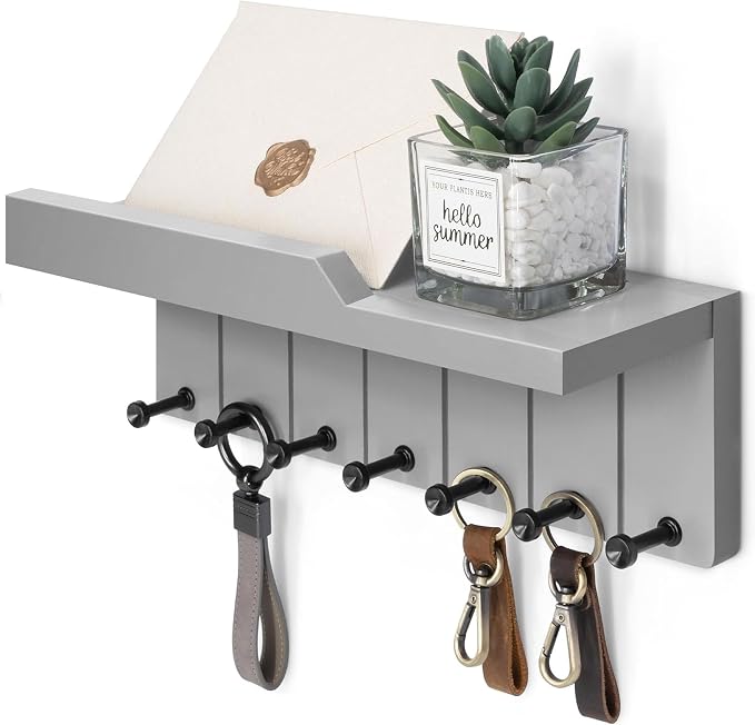 Rebee Vision Modern Key Holder Wall Mount - Decorative Key and Mail Holder for Wall with Shelf - Elevate Your Space with Chic Aesthetic Home Decor in Room Decor and Apartment Essentials (Light Gray)