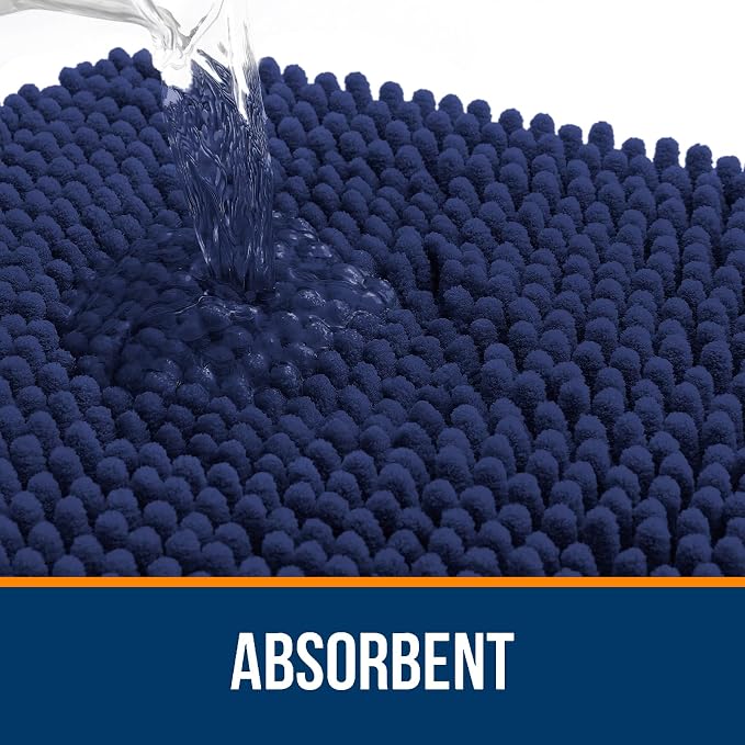 OLANLY Bathroom Rugs 30x18, Extra Soft Absorbent Chenille Bath Rugs, Rubber Backing Quick Dry, Machine Washable Bath Mats for Bathroom Floor, Tub and Shower, Home Decor Accessories, Twilight Sapphire