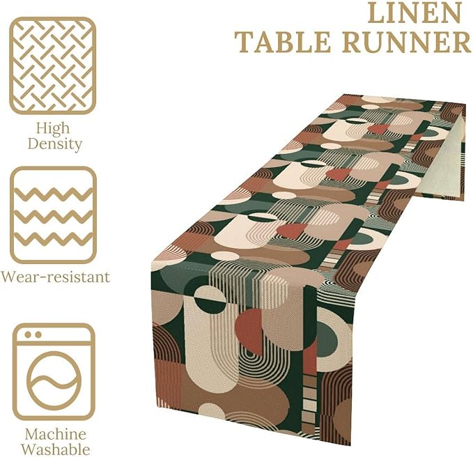 Boho Geometric Table Runner, Retro Mid Century Modern Sun Abstract Shapes Table Runner for Kitchen Dining Indoor Outdoor Party Home Decor, 13x36 Inch
