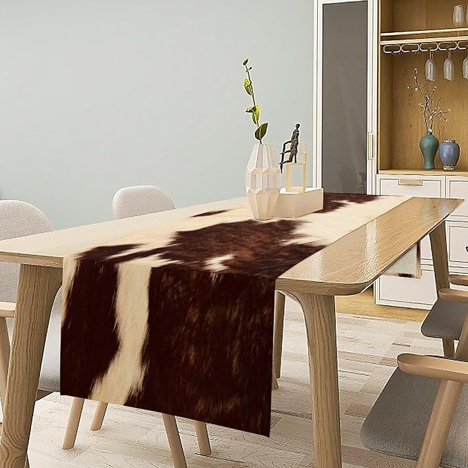 Cowhide Table Runner,Farmhouse Western Cow Pattern Table Runner for Coffee Table Dining Room Table Bedroom Party Holiday Decor 13x90inch