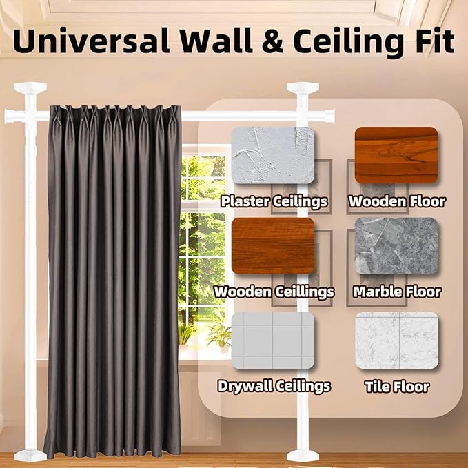 Room Divider, Tension Curtain Rod No Drilling,4-10ft(H) 28-140inch(W) Wall Divider for Room Separation, Heavy Duty Room Partition Separator, Adjustable Folding Privacy Screens,White