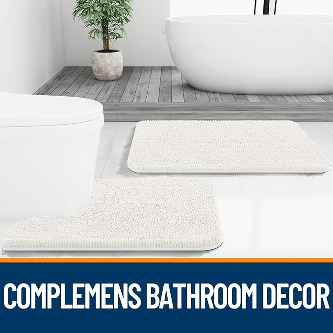 OLANLY Bathroom Runner Rugs 59x24, Extra Soft Absorbent Chenille Bath Rugs, Rubber Backing Quick Dry, Machine Washable Long Bath Mats for Bathroom Floor, Tub and Shower, Home Decor Accessories, Ivory