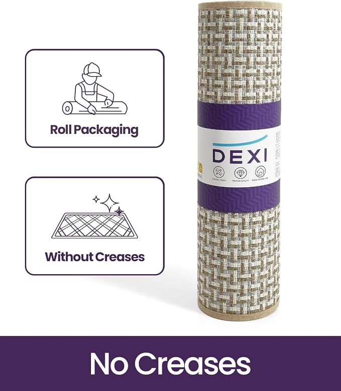 DEXI Ultra Thin Door Mat Indoor Entrance 36x56, Non Slip Rubber Backed Entryway Mats Dirt Trapper, Low Profile Front Doormat for Inside Entry, Patio, Porch, Beige and White