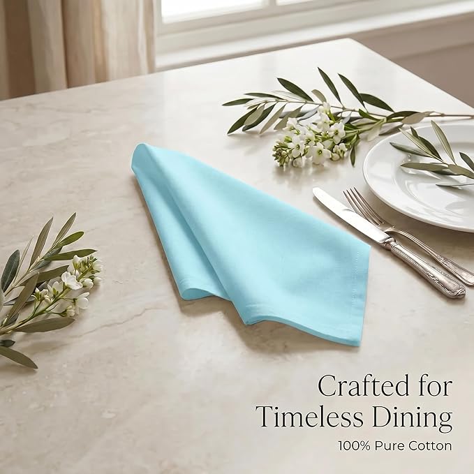 Urban Villa Cloth Napkins 100% Cotton Highly Absorbent Washable Durable Reusable Premium Dinner Napkins Ideal for Gifts for Mothers Day Hotel Farmhouse Parties - Aqua (20" x 20", Set of 12)