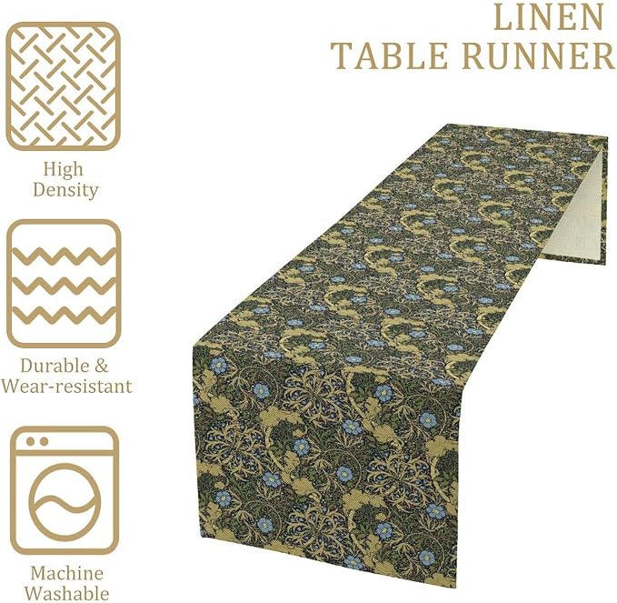 William Morris Floral Table Runner Vintage Flowers Table Runner for Dining Table Decor 13x60 Inch
