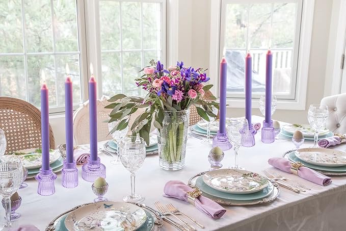 Vixdonos Glass Candlestick Holders Tealight Candle Holders for Table Centerpieces, Wedding Decor and Dinner Party (3 Pcs, Purple)