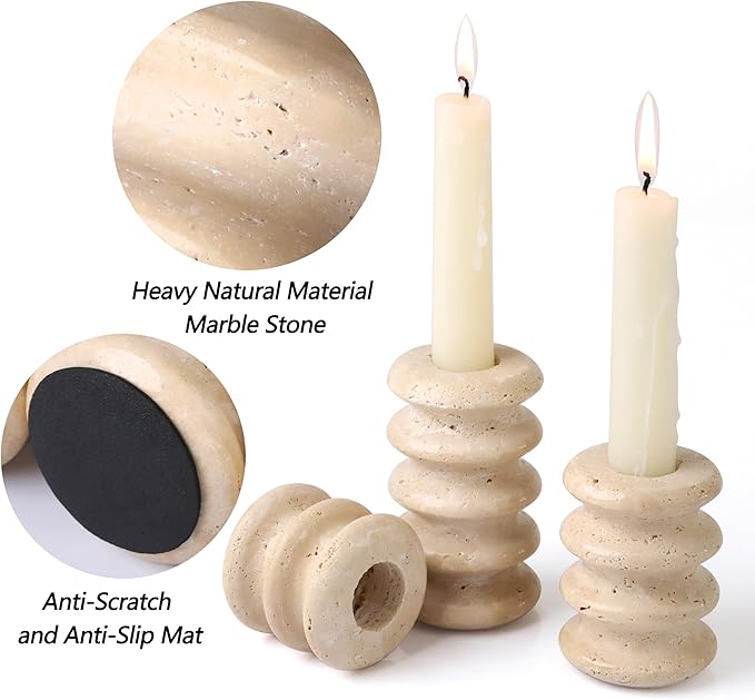 Vixdonos Natural Stone Candle Holder Set of 3 Taper Candle Candlestick Mantle Candle Stand for Home Decor,Wedding,Party and Table Centerpieces(White)