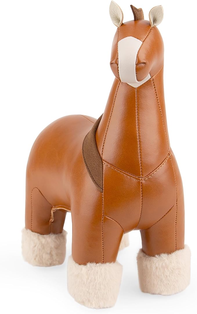 Zuny Handmade Leather Horse Shire Design Bookend, Draft Horse Animal Decor for Bookshelf Desk, Single Decorative Book Stopper Sculpture for Shelves, for Home, Brown, 9.4 x 3.8 x 9, Gaze Series