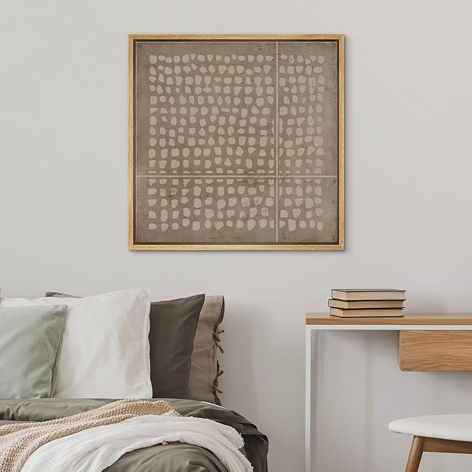 SIGNWIN Framed Canvas Print Wall Art Geometric Grunge Minimal Dot Pattern Abstract Shapes Illustrations Modern Art Decorative Boho Relax/Zen Nordic for Living Room, Bedroom, Office - 24"x24" Natural