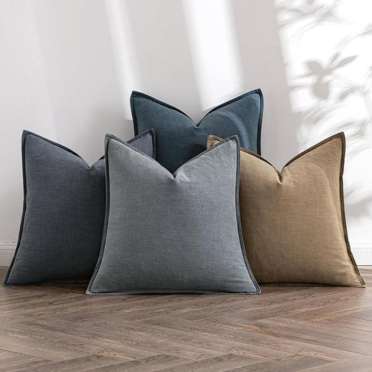 MIULEE Neutral Navy Linen Pillow Covers Pack of 4 Decorative Natural Throw Pillow Covers Soft Accent Boho Farmhouse Couch Pillowcases Coastal Home Decor for Living Room Bed Sofa 20x20 Inch