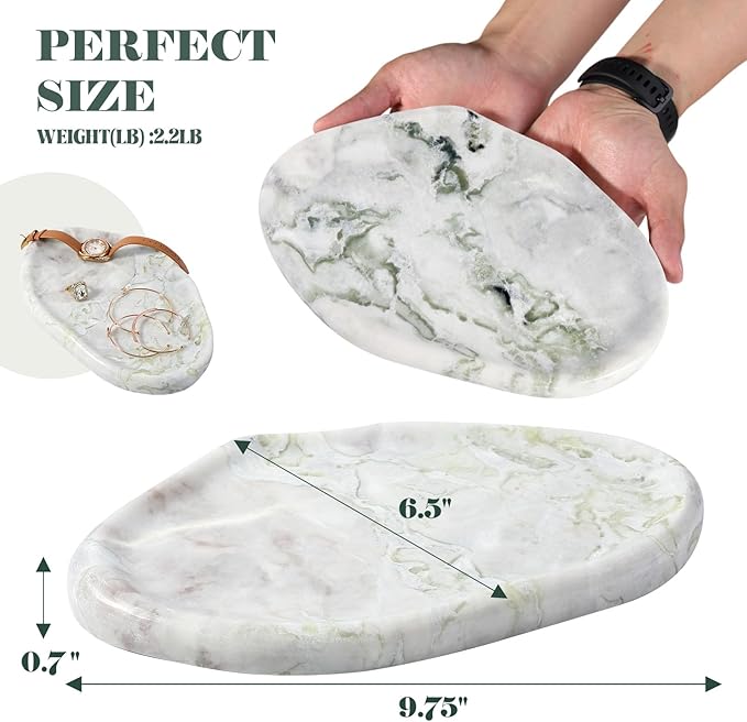 BCS Marble Jewelry Tray Trinket Dish, Decorative Cloud Vanity Key Tray for Women, Perfume Ring Holder Dish for Ring Earring, Cute Jewelry Plate Bowl Aesthetic Room Decor, Bianco Palomino