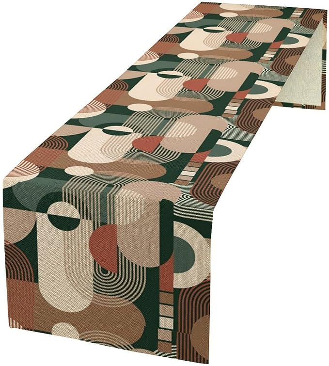 Boho Geometric Table Runner, Retro Mid Century Modern Sun Abstract Shapes Table Runner for Kitchen Dining Indoor Outdoor Party Home Decor, 13x108 Inch