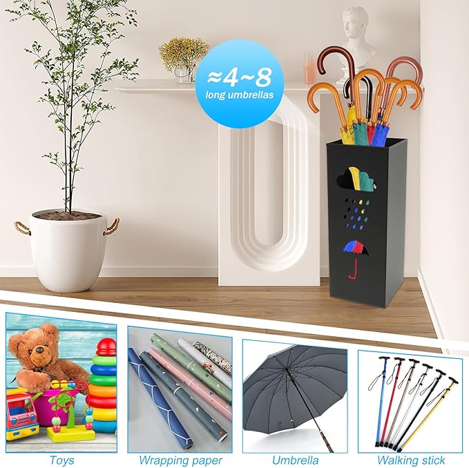 Umbrella Stand Metal Umbrella Holder,Hollowed Square Walking Cane Organizer Rack for Home Office Entryway(Black,1)