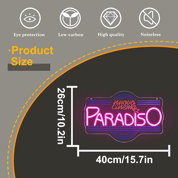 Allball Cinema Paradiso Neon Sign, LED Theater Neon Light USB Powered Dimmable, for Home Cinema Movie Night Party Decor, Movie Lover Gift(15.7 * 10.2 In)
