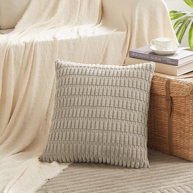 Fancy Homi 4 Packs Decorative Throw Pillow Covers for Living Room Couch Bed, Modern Farmhouse Boho Home Décor Accent Cushion Case, 12" x 12", Taupe
