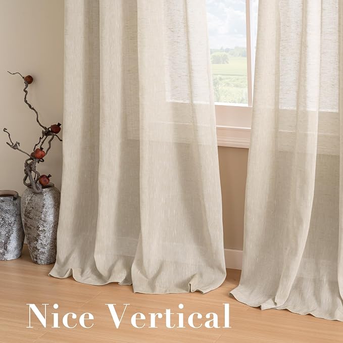 H.VERSAILTEX Linen Curtains Nickel Grommet Natural Linen Semi-Sheer Curtains 2 Panels Privacy Added Premium Soft Rich Material Drapes for Bedroom/Living Room - 52x54 - Inch - Linen