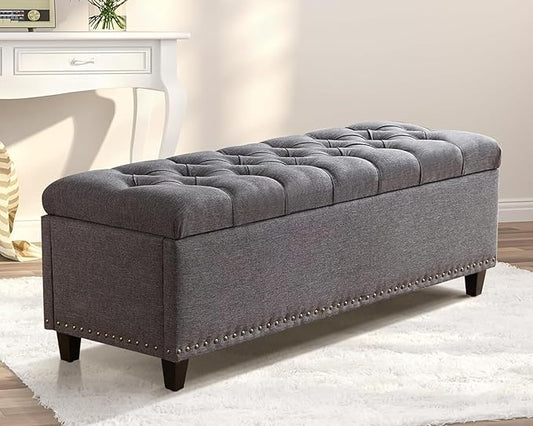 End of Bed Storage Bench - 51" Tufted Rectangular Ottoman Storage Benches - Large Bedroom Ottoman Bench with Storage Foot of Bed for Living Room Bedroom (Gray)
