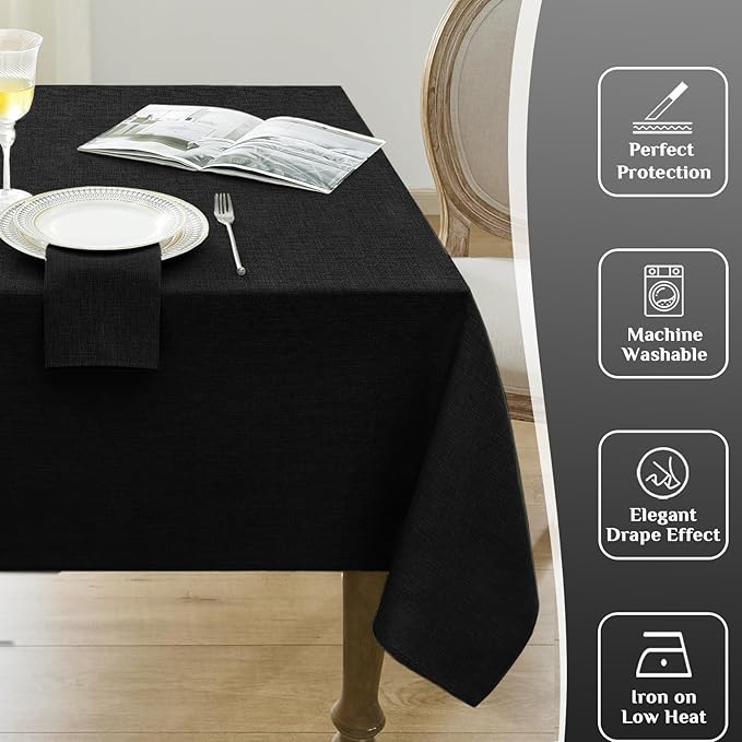 Softalker Black Tablecloths 70x52 Inch Rectangle Linen Textured Outdoor Table Cloth Stain and Wrinkle Resistant Table Cover for Spring,Easter,Summer,Party,Garden,Coffee Modern Decor Small Tabletop