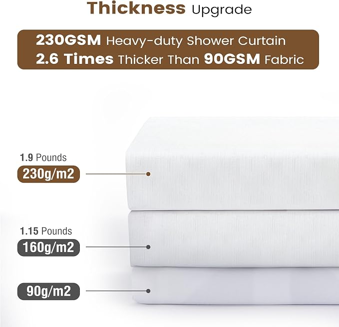 BTTN White 3 in 1 Shower Curtain with Clear Liner, Linen Textured Decorative Fabric Shower Curtains PEVA Liner with Plastic Hook, Modern Hotel Luxury Waterproof Shower Curtain for Bathroom, 72x72