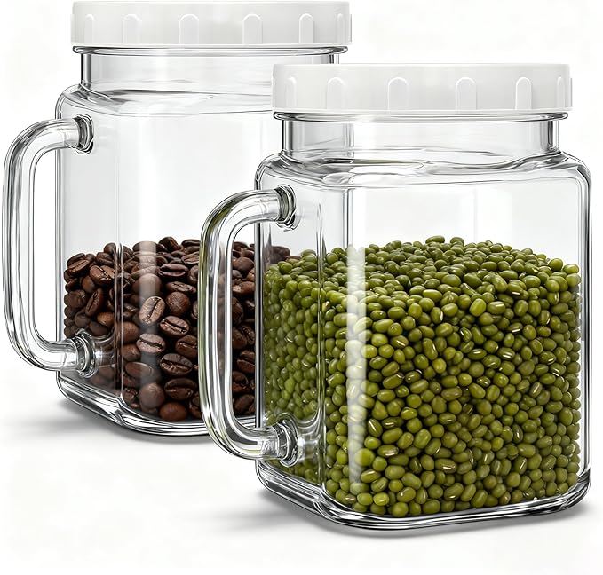 2 Pack Large Mason Jar, 72 oz Wide Mouth Airtight Glass Storage Jar with Handle, Glass Canister for Fridge, Food Storage, Fermentation, Pickles, Coffee, Candy